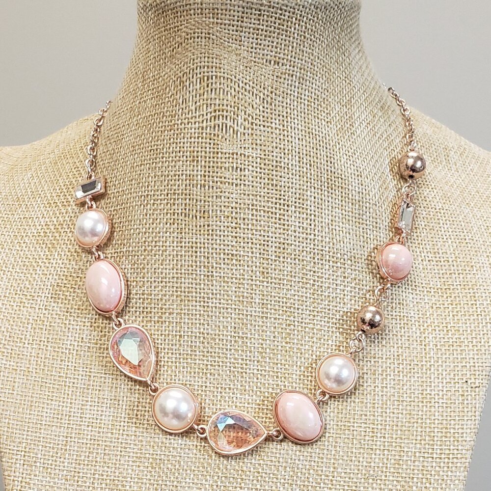 Source Unknown Pink and Rose Gold Statement Necklace